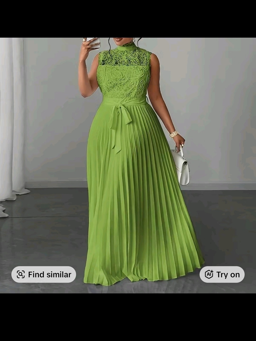 Chicme Sleeveless Lace Bodice Pleated Maxi Dress - Green. New Without Tag